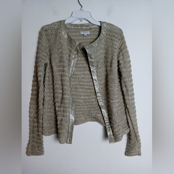 Katherine Barclay Montreal Metallic Brown 100% Linen Open Knit Cardigan sz Small - Picture 2 of 9